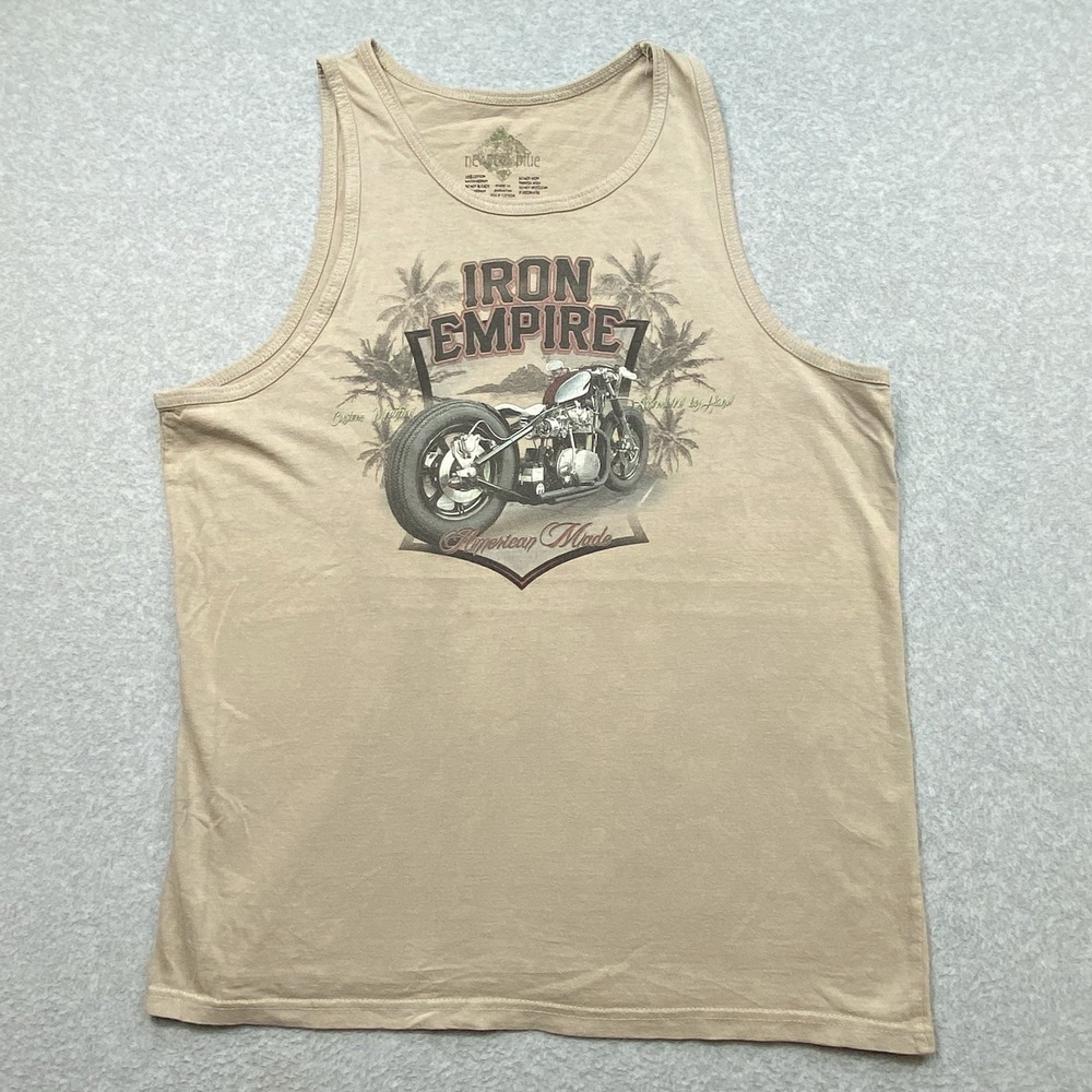 Newport‎ Blue Beige Muscle Tank Top Mens XL American Made Motorcycle Biker Tee